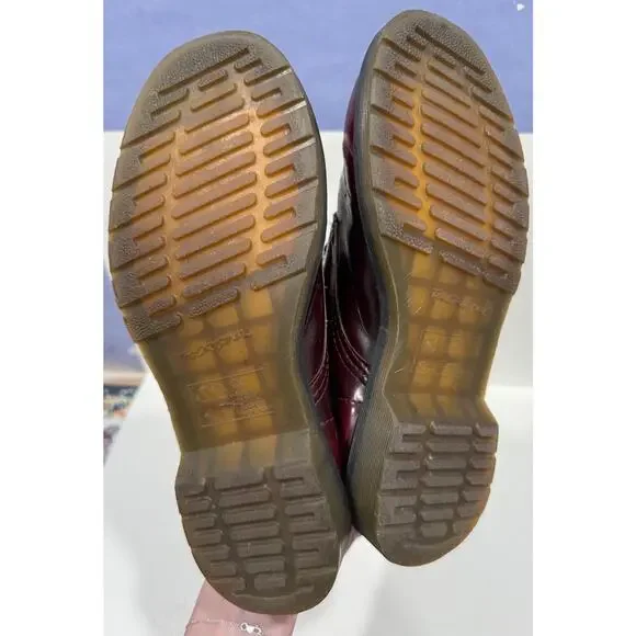 DR. MARTENS The Original Red Lace-Up Boots Moto Combat Unisex Size 8 - Picture 4 of 8